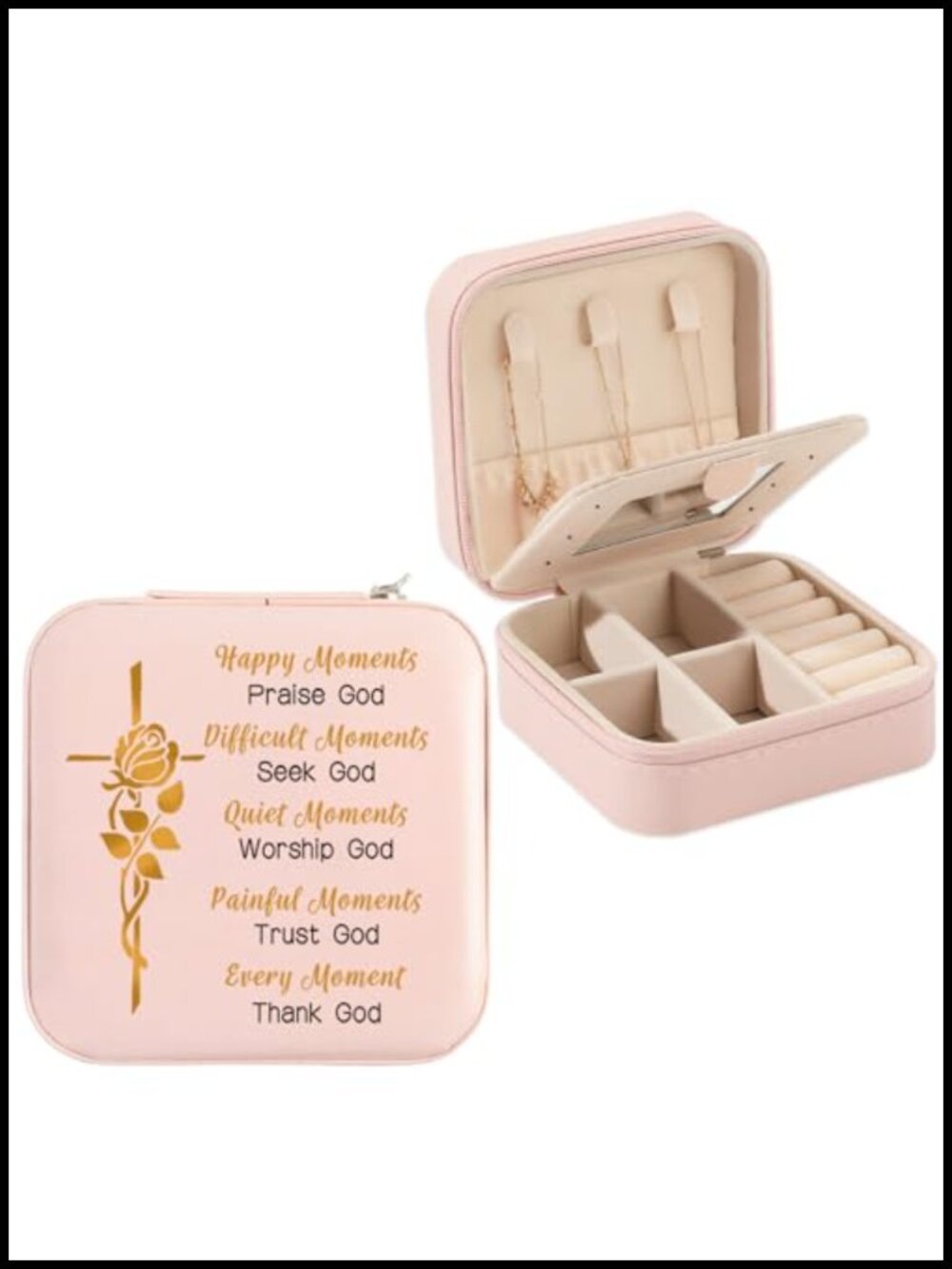 Christian Faith Jewelry Box PU Leather Flannel Lined Travel Organizer